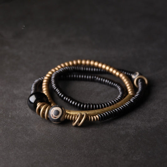 Pulsera Unisex de Madera Antigua y Cuentas de Cobre Literario