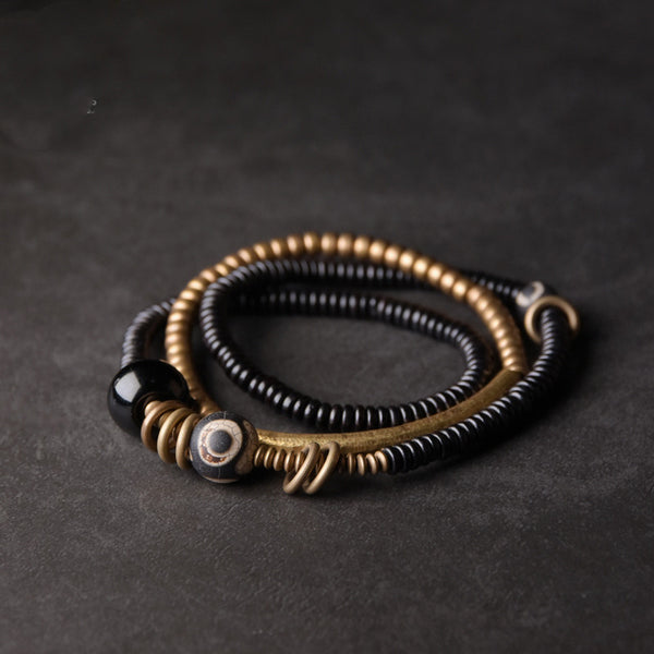 Pulsera Unisex de Madera Antigua y Cuentas de Cobre Literario