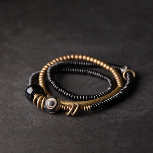 Pulsera Unisex de Madera Antigua y Cuentas de Cobre Literario