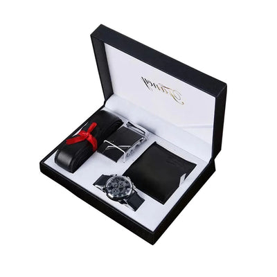 Conjunto de Regalo: Cinturón de Cuero con Hebilla Automática, Reloj y Billetera para Hombre