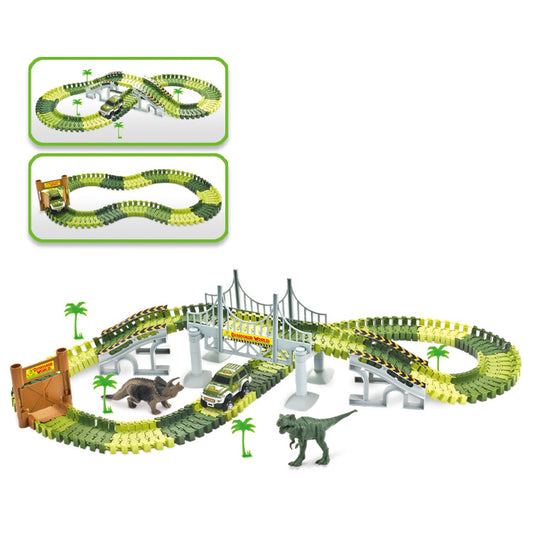 Auto de Dinosaurio Eléctrico con Pista Armable - Juguete Educativo de Doble Capa - Image 2