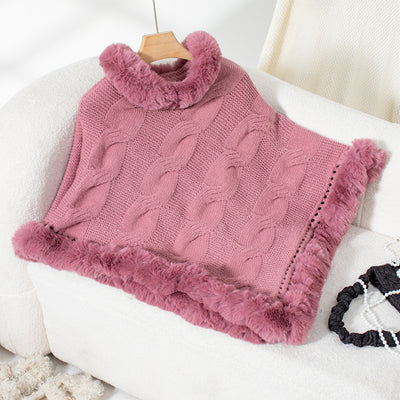 Poncho Suéter Grueso Trenzado con Cuello Alto - Image 32