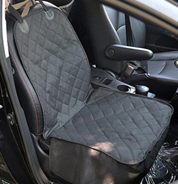 Black quilted pet car seat cover installed on a front passenger seat, protecting the upholstery. - Image 5