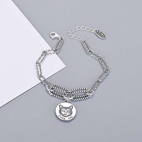 Dije Gato de Plata de Ley para Estudiantes - Colgante de Personalidad