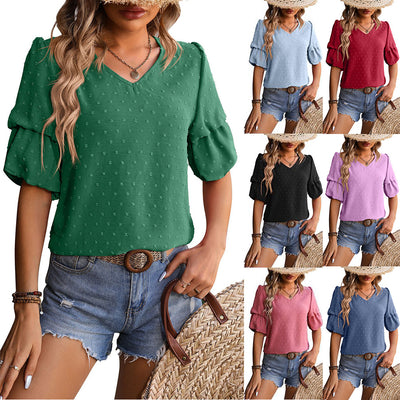 Blusa Elegante de Gasa con Cuello en V y Mangas Abullonadas - Image 2