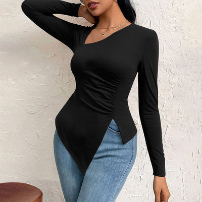 Blusa Versátil de Cuello Oblicuo para Otoño e Invierno - Manga Larga Cómoda - Image 4