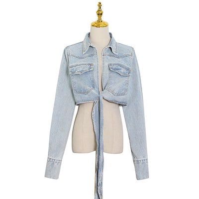 Chaqueta Denim Cropped con Amarre en el Pecho - Image 13