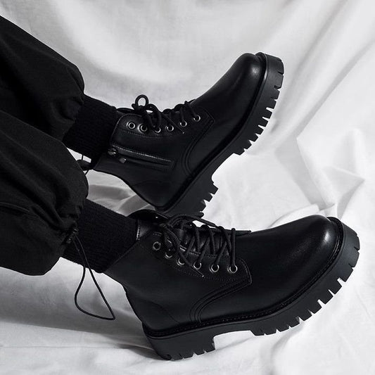 Botas Negras de Cuero para Hombre con Cierre Lateral y Plataforma Elevada - Image 2