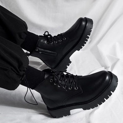 Botas Negras de Cuero para Hombre con Cierre Lateral y Plataforma Elevada - Image 2