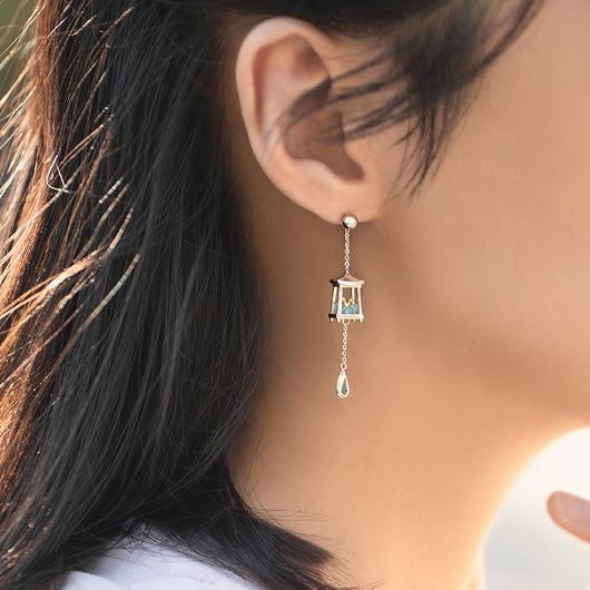 Aretes de Temperamento Verde Antiguo con Aguja de Plata - Diseño Delicado - Image 9