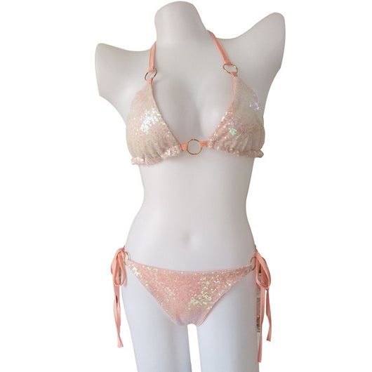 Bikini de Lentejuelas Brillante con Encaje - Conjunto de Baño Importado - Image 3