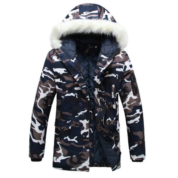 Abrigo Acolchado Camuflaje con Cuello de Piel Sintética