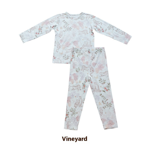 Bamboo cotton knitted parent-child pajama set with a pumpkin print long-sleeve top and solid light blue-grey pants. - Image 6