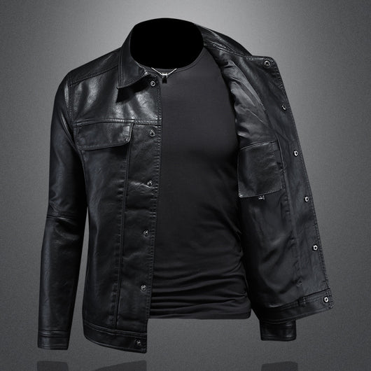Chaqueta de Cuero para Motociclista con Solapa Clásica - Image 2