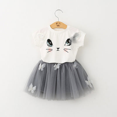 Conjunto Infantil Gato Adorable con Falda Abullonada y Detalles de Mariposa
