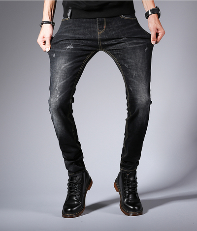 Pantalones Jeans Slim Fit Hombre Estilo Coreano Elásticos Negro - Image 4