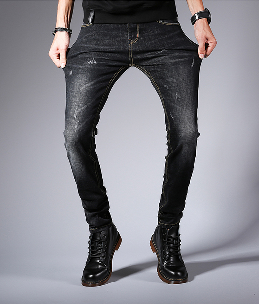 Pantalones Jeans Slim Fit Hombre Estilo Coreano Elásticos Negro - Image 4