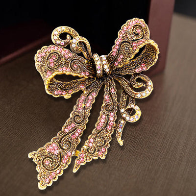 Broche Vintage con Moño y Cristales - Accesorio Elegante para Mujer