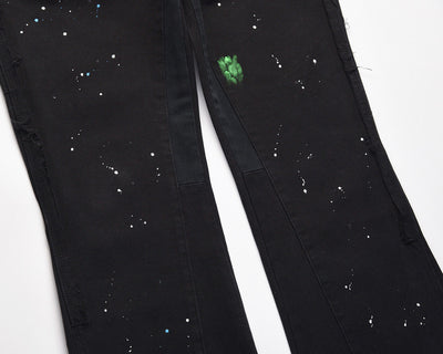 Pantalones Acampanados de Mezclilla Artesanal con Costura de Grabado y Tinta - Image 7