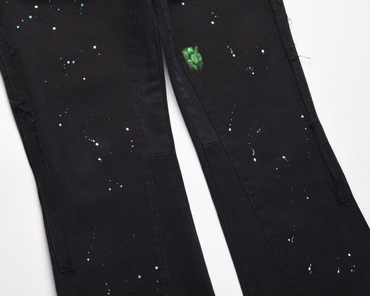 Pantalones Acampanados de Mezclilla Artesanal con Costura de Grabado y Tinta - Image 7