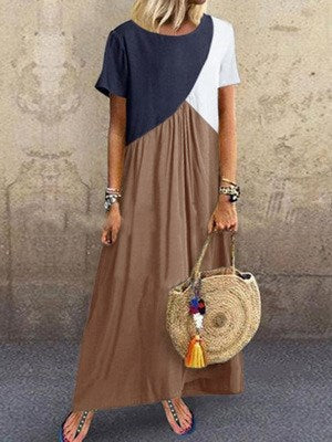 Vestido de Manga Corta Irregular con Costuras a Contraste - Image 6