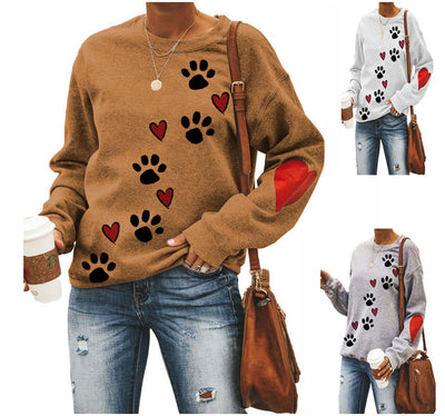Sudadera Cuello Redondo con Estampado de Patitas de Perro