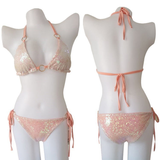 Bikini de Lentejuelas Brillante con Encaje - Conjunto de Baño Importado - Image 5