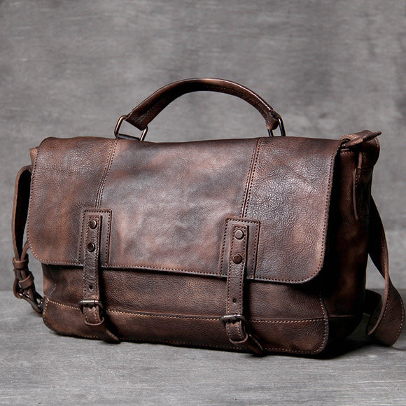 Bolsa Mensajero de Cuero Vacuno Envejecido - Estilo Retro Vintage