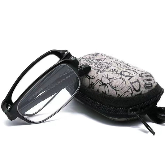 Two pairs of folding anti-blue light reading glasses, one brown and one black, partially folded on a white surface. - Image 2
