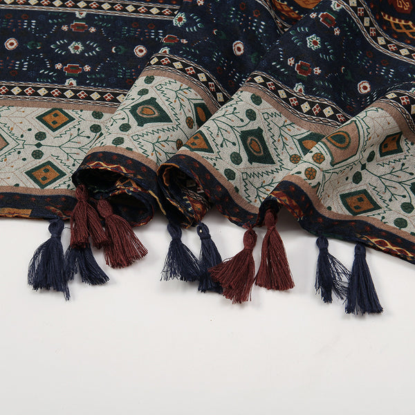 Rebozo Retro con Bloques de Color y Flores Pequeñas