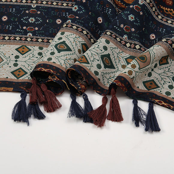 Rebozo Retro con Bloques de Color y Flores Pequeñas