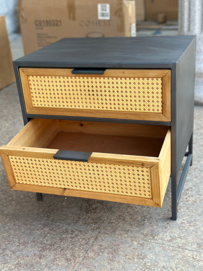 Gabinete Retro de Madera de Hierro y Ratán Tejido con Dos Cajones - Image 9