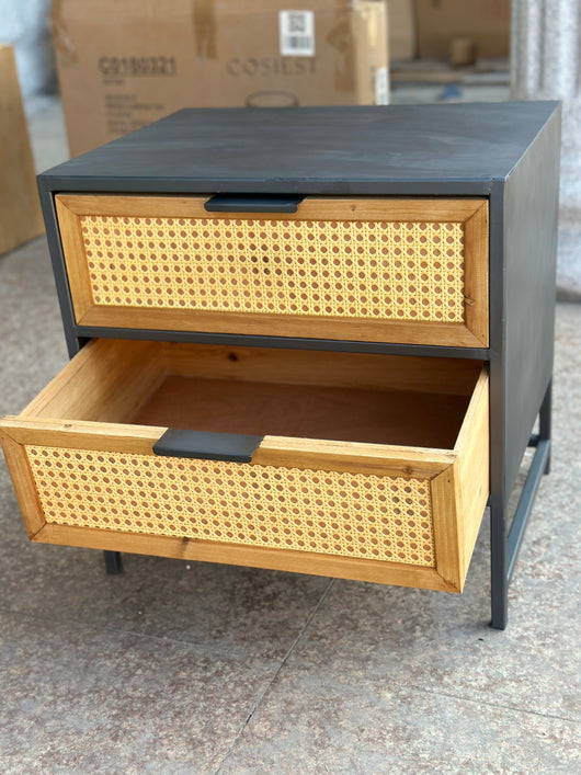 Gabinete Retro de Madera de Hierro y Ratán Tejido con Dos Cajones - Image 9