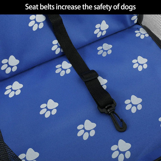 Light grey pet car booster seat with black mesh sides and adjustable straps, installed on a black and red car seat. - Image 25