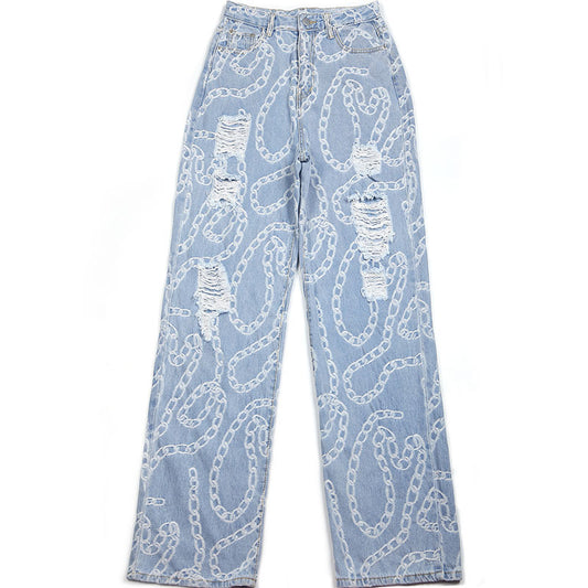 Pantalones Rectos Sueltos Rotos Estilo Papá Drapeado - Image 2