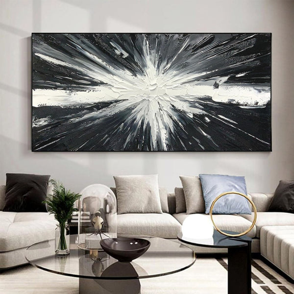 Cuadro Abstracto Minimalista en Blanco y Negro - Pintura al Óleo Hecha a Mano