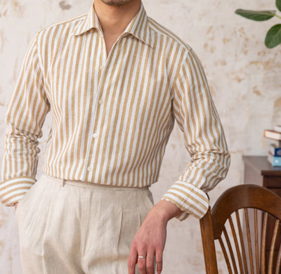 Camisa Ejecutiva Slim Fit a Rayas con Cuello de Lino - Image 3