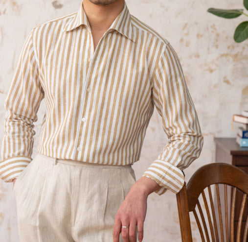 Camisa Ejecutiva Slim Fit a Rayas con Cuello de Lino - Image 3