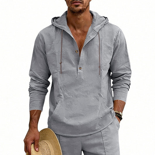 Camisa Hoody de Lino Transpirable para Hombre - Manga Larga Casual - Image 15