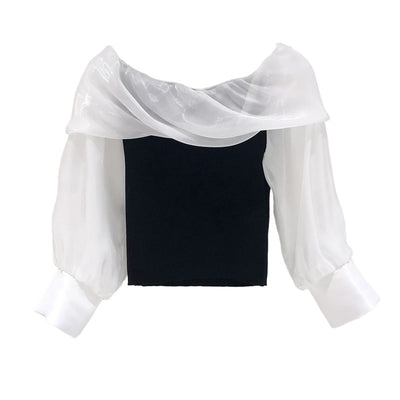 Suéter de Punto Hombros Descubiertos Estilo Francés - Image 11