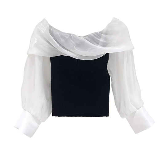Suéter de Punto Hombros Descubiertos Estilo Francés - Image 11