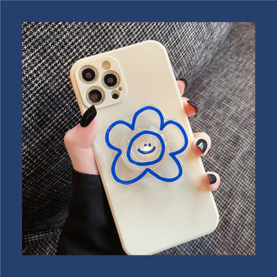 Funda de Silicona Suave para Móvil con Soporte y Diseño de Flores Azules - Image 6