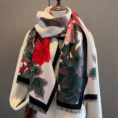 Bufanda de Cachemira Artificial Floral Retro - Cálida y Gruesa para Mujer