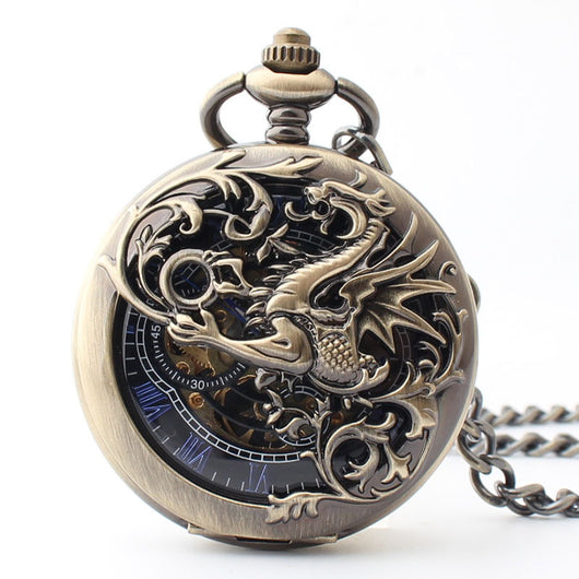 Reloj de Bolsillo Hombre Dragón Volador Clamshell Hueco con Escala Romana