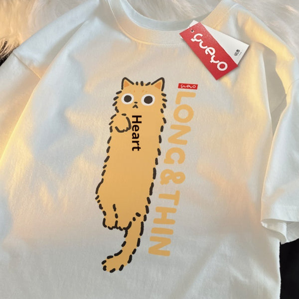 Camiseta Holgada Gato Naranja Tabby Primavera - Manga Corta Estilo Siam - Image 5
