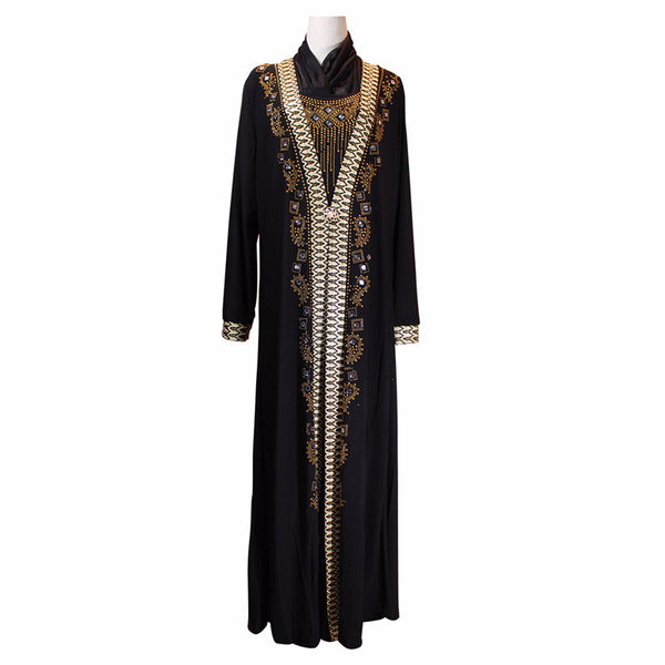 Vestido Beige Bordado Elegante para Ramadán Islámico