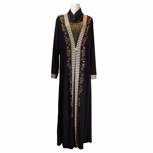 Vestido Beige Bordado Elegante para Ramadán Islámico