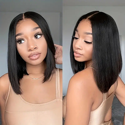 Peluca Frontal de Encaje Preajustada con Raya al Medio, Cabello Lacio Corto y Voluminoso - Image 11