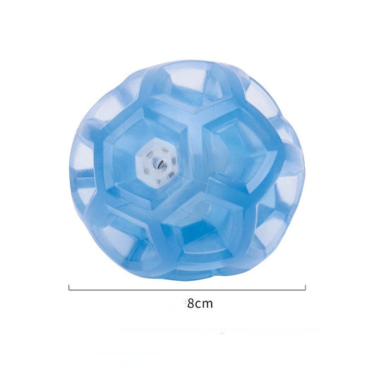 Translucent blue multi-faceted pet toy ball with an internal mechanism, measuring 6.4cm in diameter. - Image 12