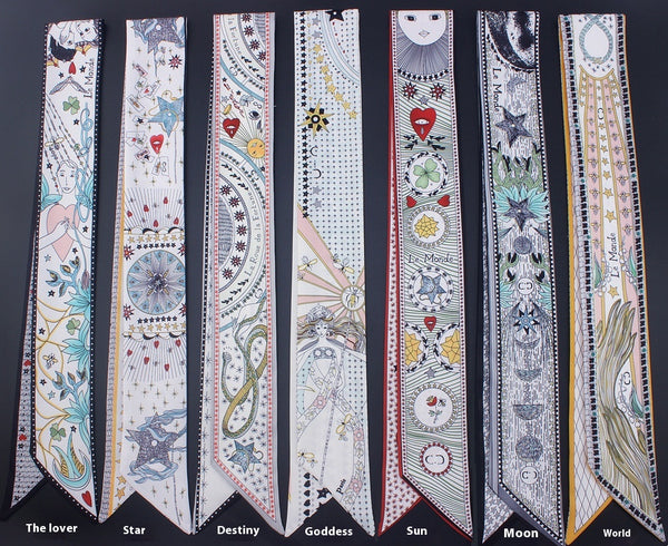 Pañuelo de Seda Twill Doble Capa Serie Tarot con Asas